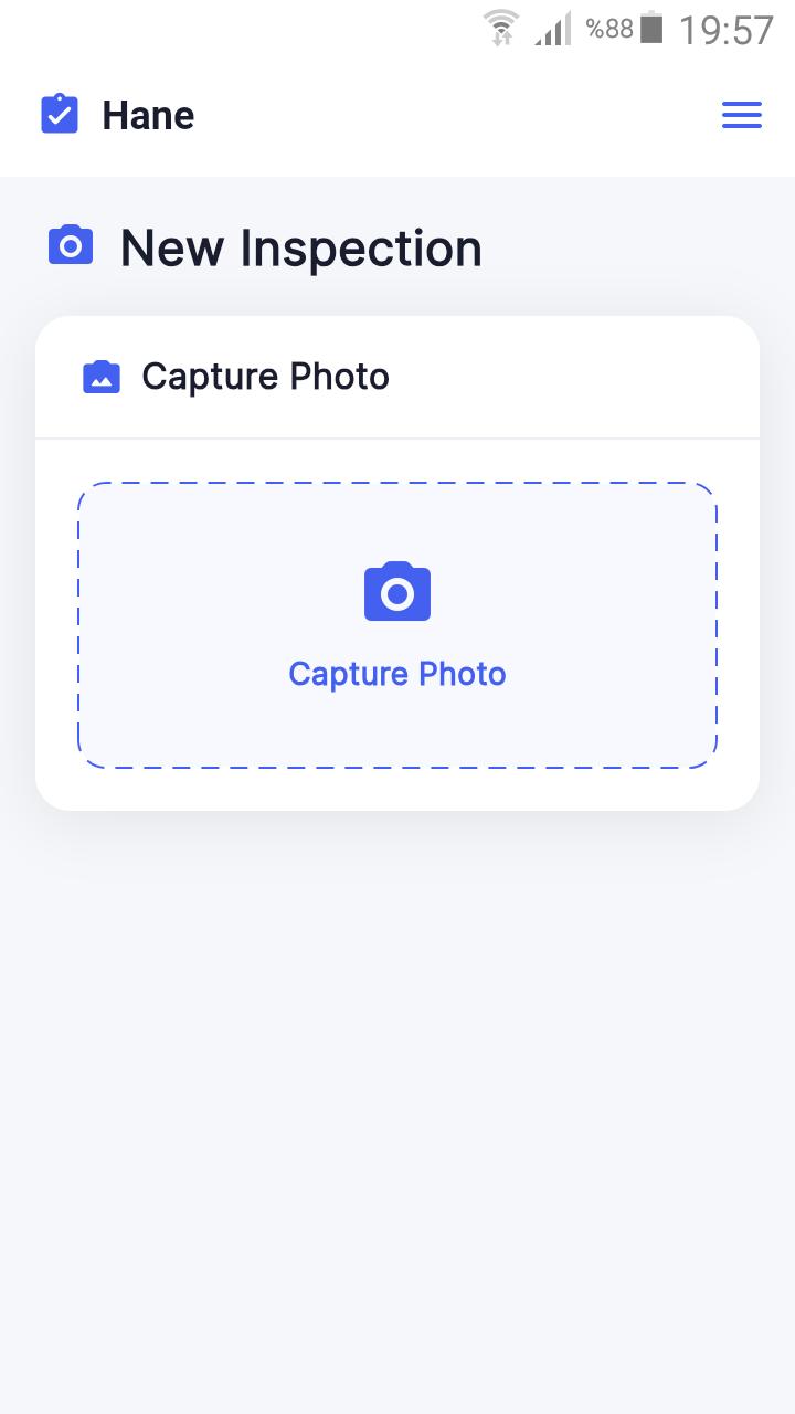 CheckMasterAI mobile app — New Inspection camera capture screen